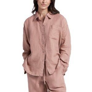 Parachute Linen Long Sleeve Button Down Shirt Brown Clay Pink Lagenlook Natural